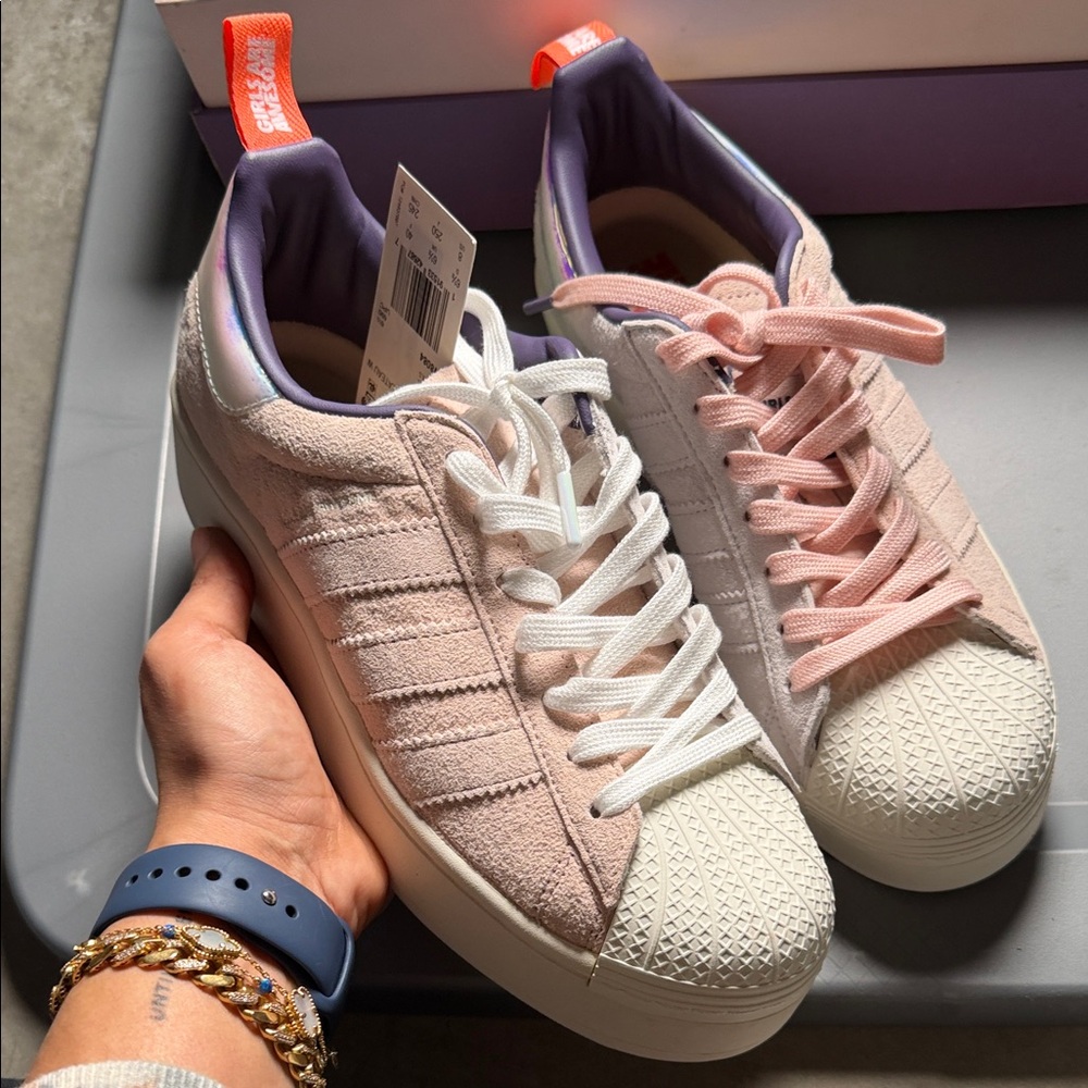 Adidas Women's Dual Lace Sneakers - Pink and White